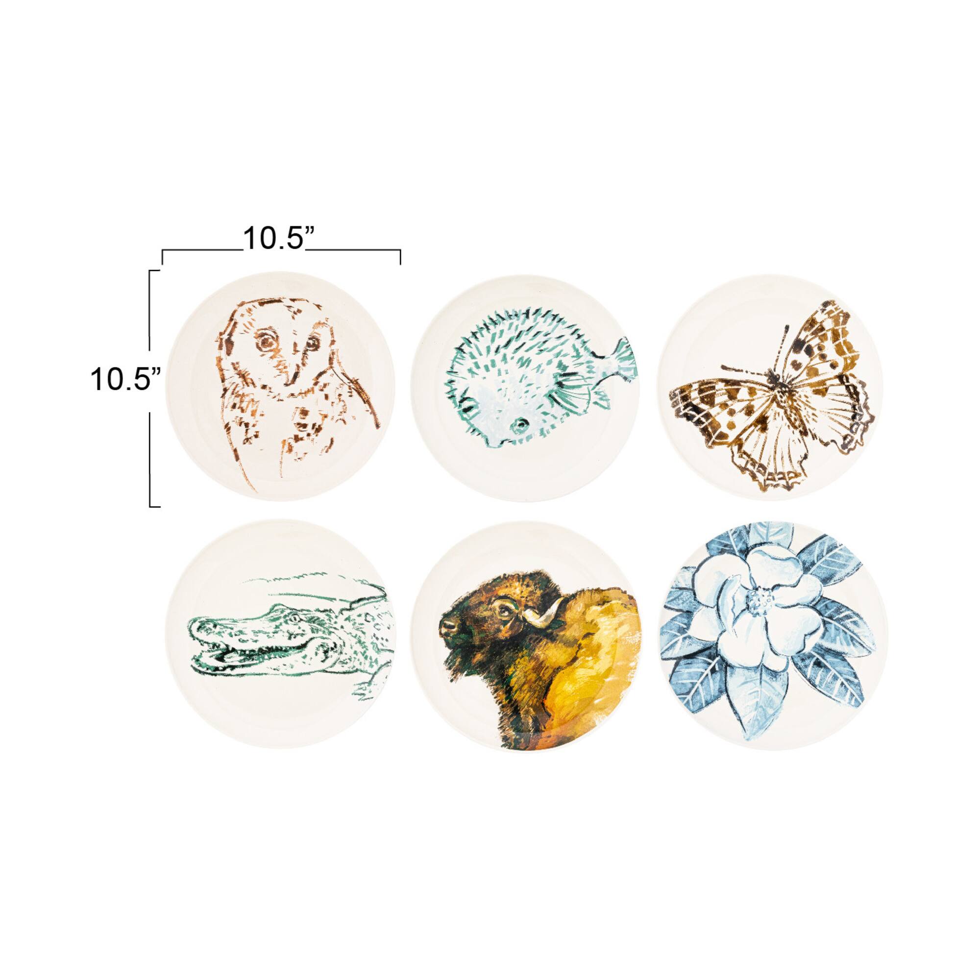 Hello Honey® 10.5" Animal & Flower Stoneware Dinner Plate Set